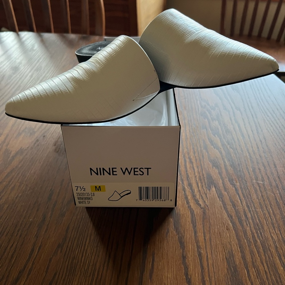 Nine West White Textured Pointed Toe Slip-On Mules